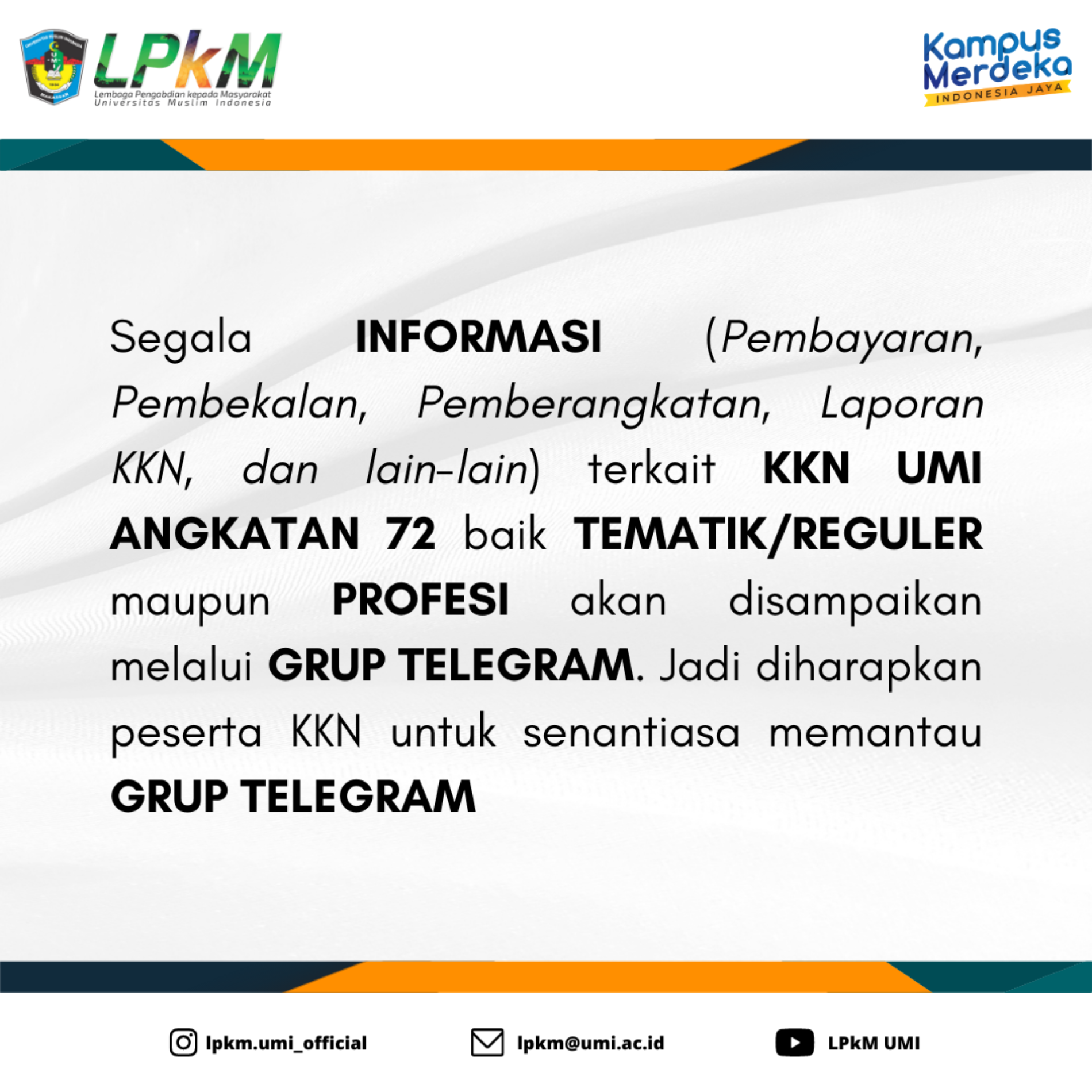 Pengumuman KKN UMI Angkatan 72
