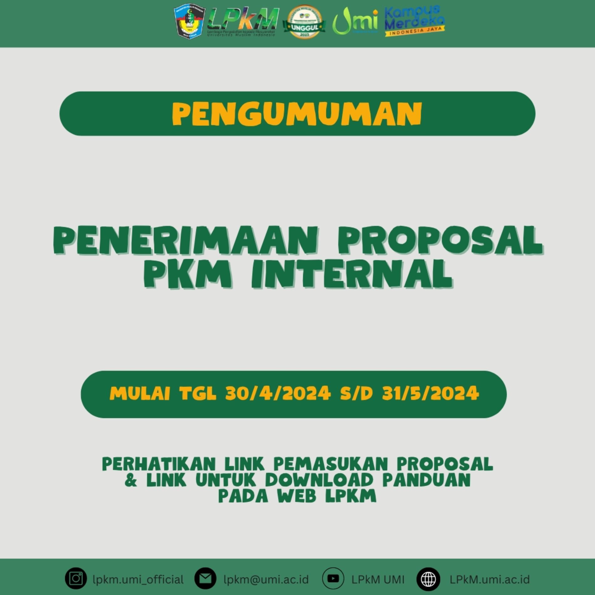 Pengumuman Pemasukan Proposal Pengabdian Internal Tahun 2024