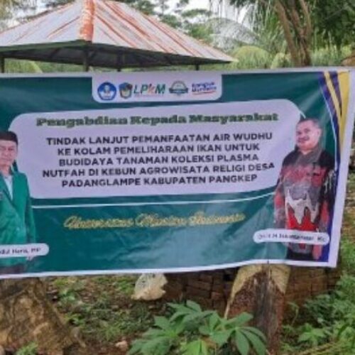 PKM Tindak Lanjut Pemanfaatan Air Kolam Pemeliharaan Ikan untuk Budidaya Tanaman Rempah Dan Obat di Kebun Agrowisata Religi Desa Padanglampe Kabupaten PANGKEP