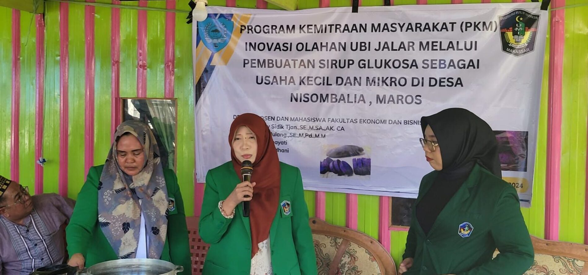 Universitas Muslim Indonesia (UMI) Makassar melalui skema pengabdian Unggulan, Kembali menyelenggarakan program pengabdian kepada Masyarakat (PKM) dengan tema “Inovasi Olahan Ubi Jalar Melalui Pembuatan Sirup Glukosa Sebagai Usaha Kecil dan Mikro di Desa Nisombalia, Maros”