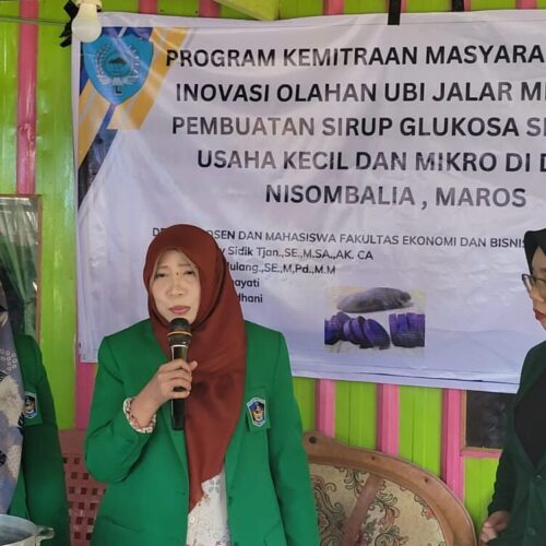Universitas Muslim Indonesia (UMI) Makassar melalui skema pengabdian Unggulan, Kembali menyelenggarakan program pengabdian kepada Masyarakat (PKM) dengan tema “Inovasi Olahan Ubi Jalar Melalui Pembuatan Sirup Glukosa Sebagai Usaha Kecil dan Mikro di Desa Nisombalia, Maros”