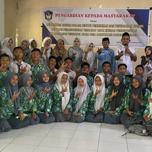 PEMBINAAN HUKUM DALAM BENTUK PENDIDIKAN DAN PENYADARAN HUKUM TENTANG PERLINDUNGAN TERHADAP ANAK KORBAN PERUNDUNGAN DI MADRASAH ALIYAH WIHDATUL ULUM DESA BONTOKASSI KABUPATEN GOWA