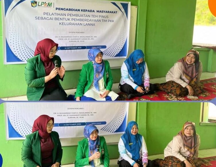 Pelatihan Pembuatan teh pinus dan penguatan sumberdaya Tik PKK Desa Lanna,Kecamatan Parangloe, Kabupaten Gowa