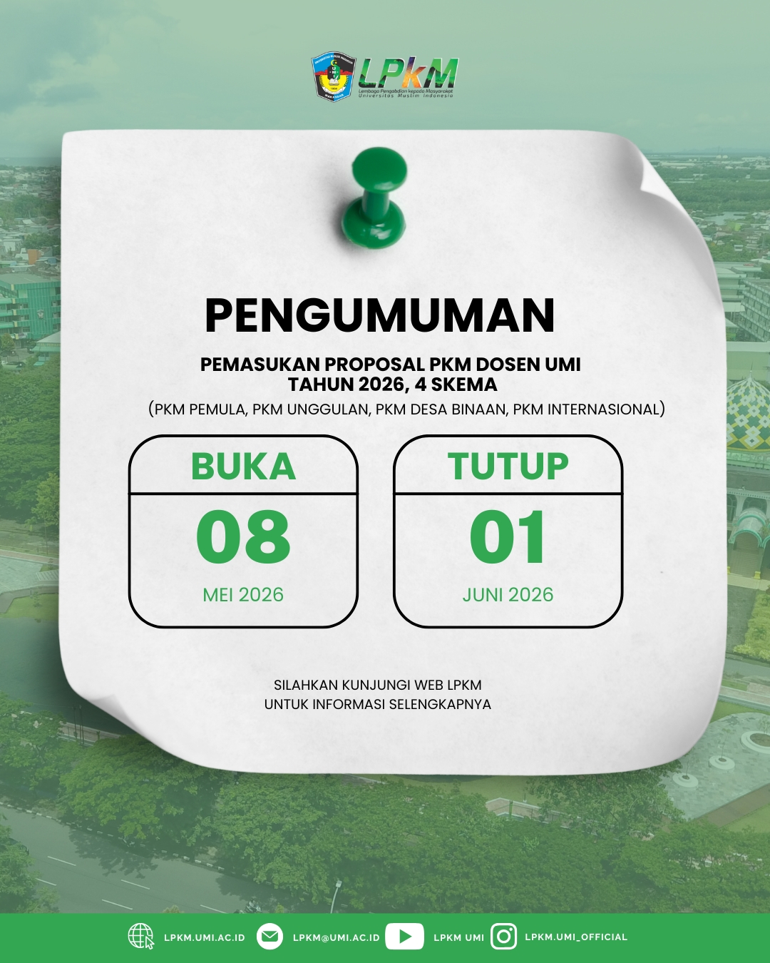 PENGUMUMAN PEMASUKAN PROPOSAL PKM DOSEN UMI
