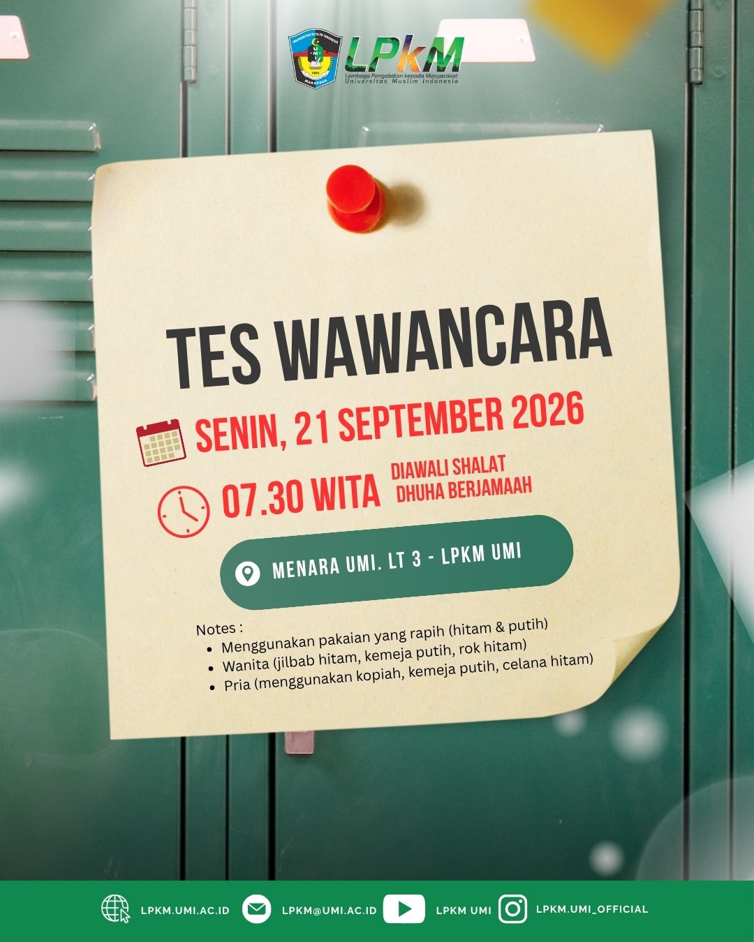 PENGUMUMAN TES WAWANCARA CALON PENERIMA BEASISWA BINAAN YW-UMI